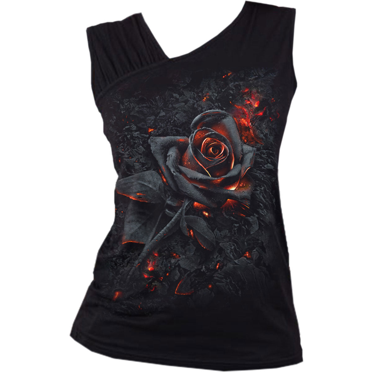 Spiral Ladies Gathered Shoulder Slant Vest T-Shirt: Burnt Rose