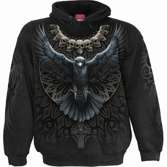 Spiral Pullover Hoodie: Raven Skull