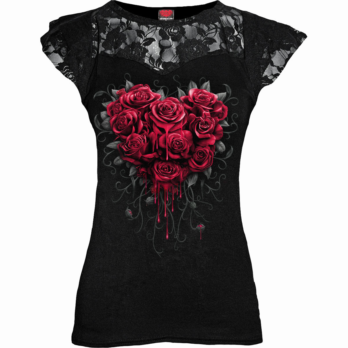 Spiral Ladies Lace Layered Cap Sleeve Top: Bleeding Heart