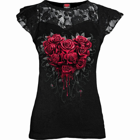 Spiral Ladies Lace Layered Cap Sleeve Top: Bleeding Heart