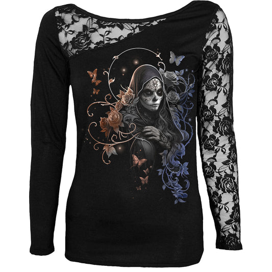 Spiral Ladies Lace One Shoulder Top: Gothic Grace