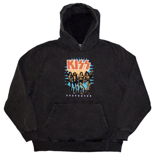 KISS Stone Wash Pullover Hoodie: Destroyer 3D Logo