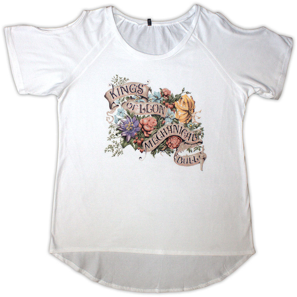 Kings of Leon Ladies Cold Shoulder T-Shirt: Flowers