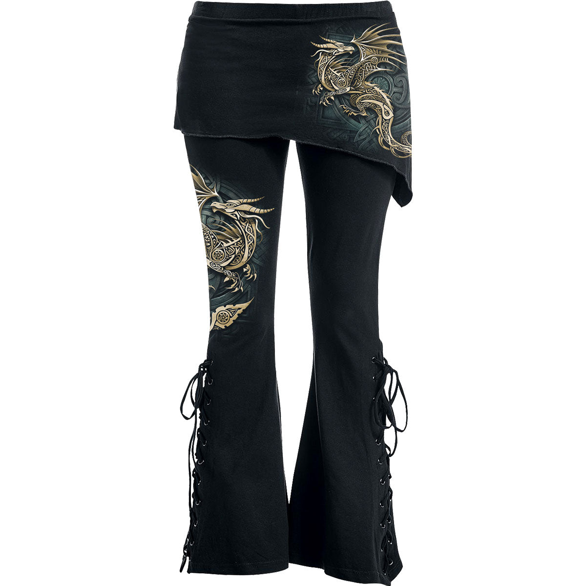 Spiral Ladies Boot Cut Leggings with Micro Skirt: Celtic Dragon