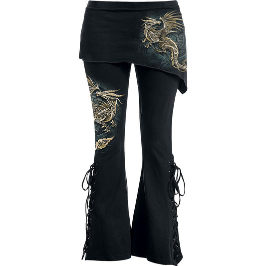 Spiral Ladies Boot Cut Leggings with Micro Skirt: Celtic Dragon