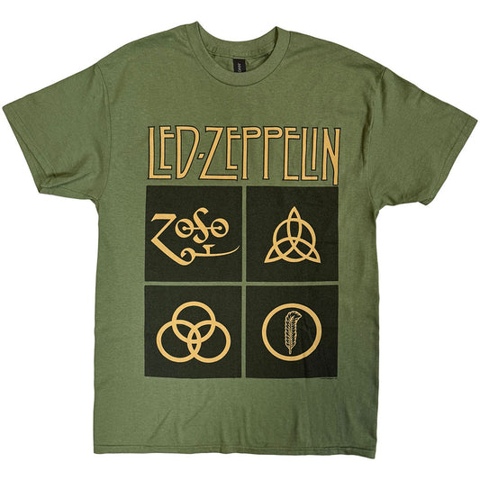 Led Zeppelin T-Shirt: Gold Symbols in Black Square