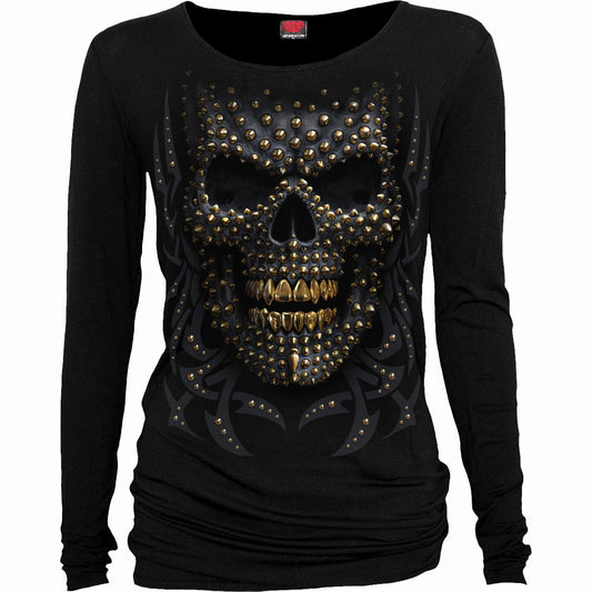 Spiral Ladies Long Sleeve Baggy T-Shirt: Black Gold