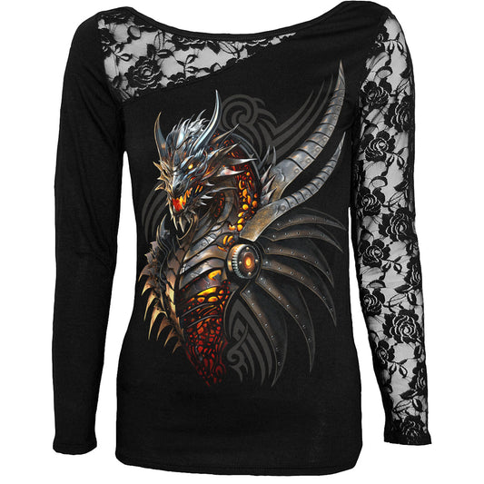 Spiral Ladies Lace One Shoulder Top: Razor Back