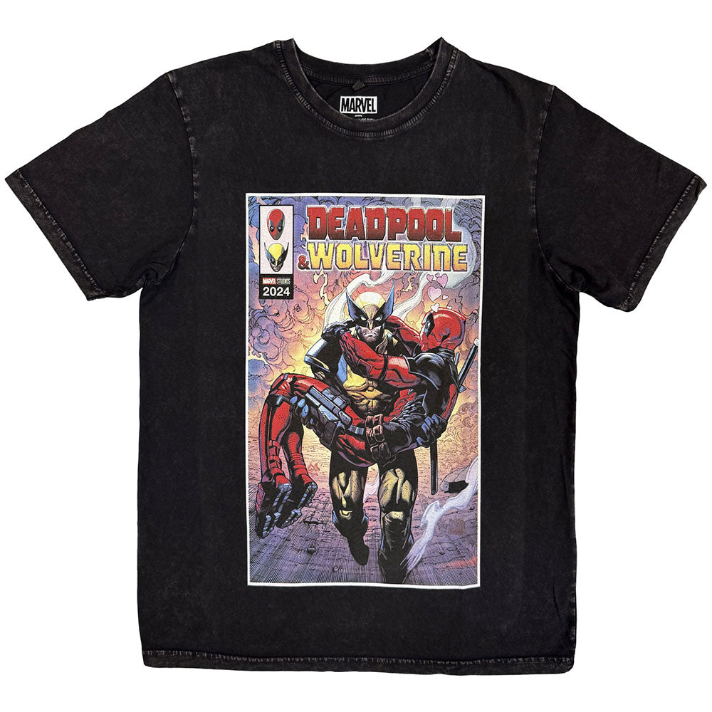 Marvel Comics Stone Wash T-Shirt: Wolverine Carrying Deadpool