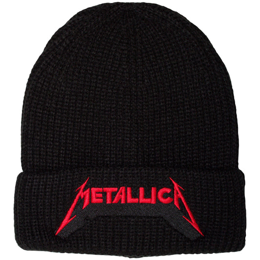 Metallica Beanie Hat: Red Logo Shadow