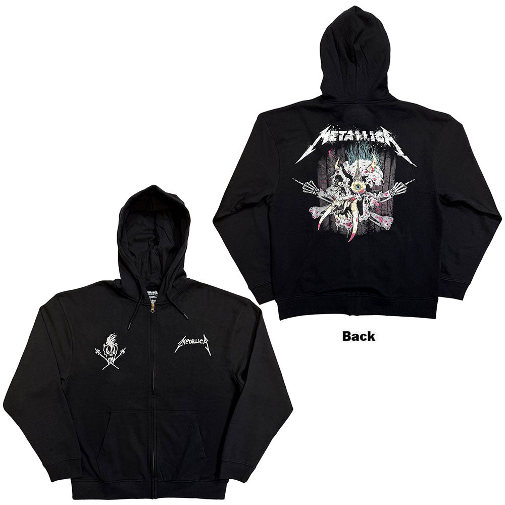 Metallica Pullover Hoodie: Worn Pushead Flaming Skull