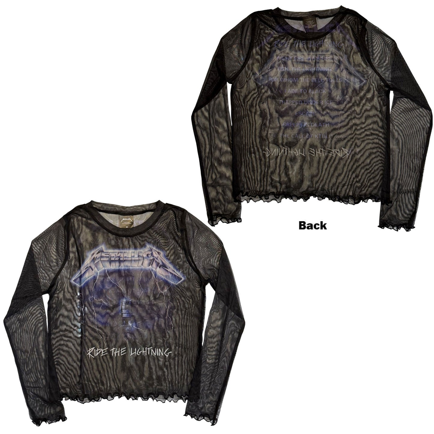 Metallica Ladies Long Sleeve Mesh Crop Top: Ride The Lightning