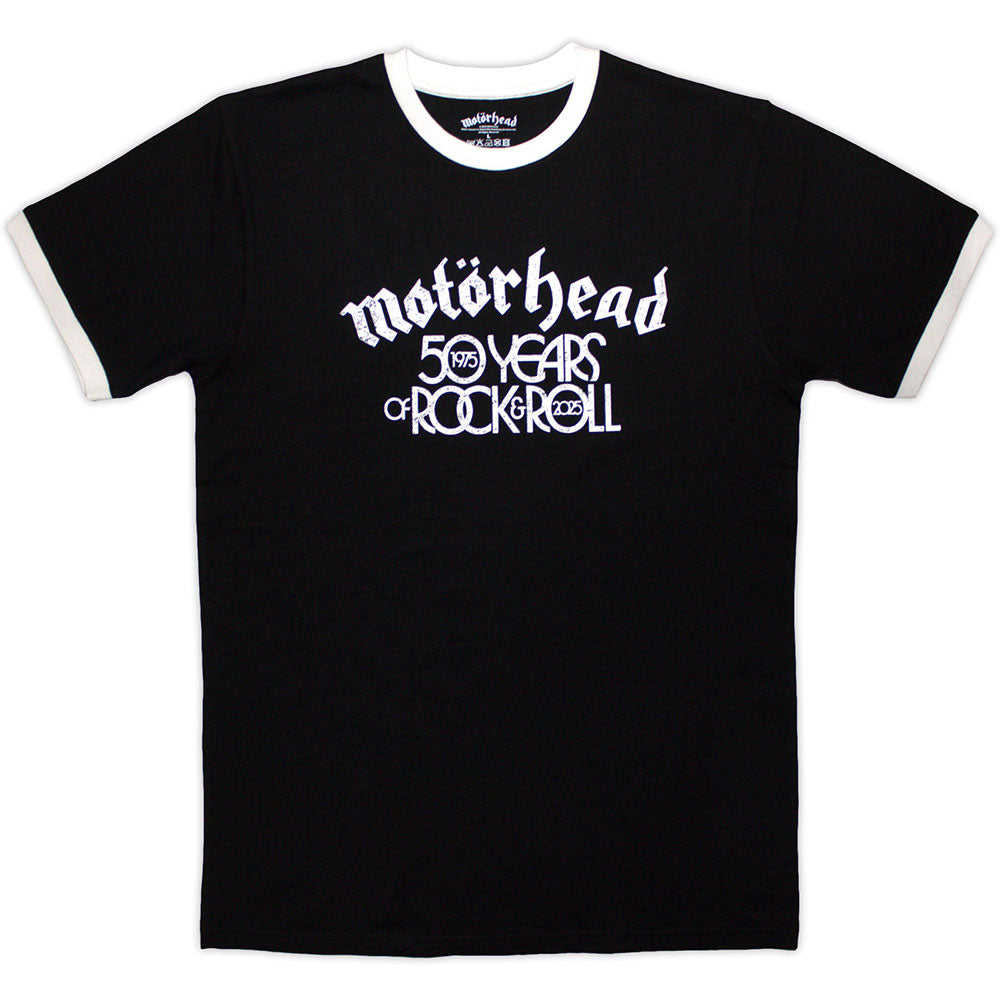 Motorhead T-Shirt: 50 Years Text Lock Up Ringer