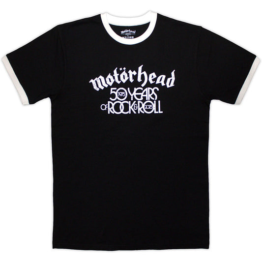 Motorhead T-Shirt: 50 Years Text Lock Up Ringer