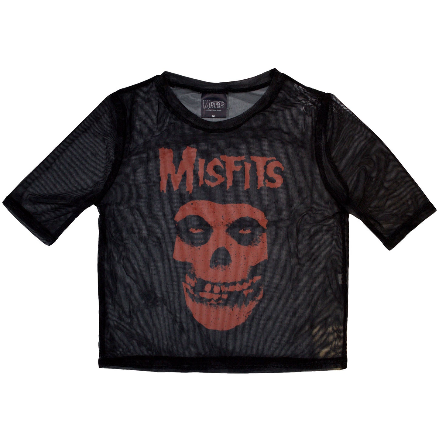 Misfits Ladies Mesh Crop Top: Orange Logo & Skull