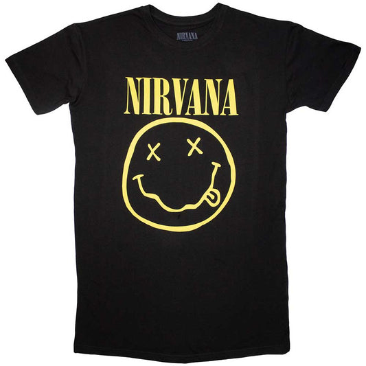 Nirvana Ladies T-Shirt Dress: Yellow Happy Face
