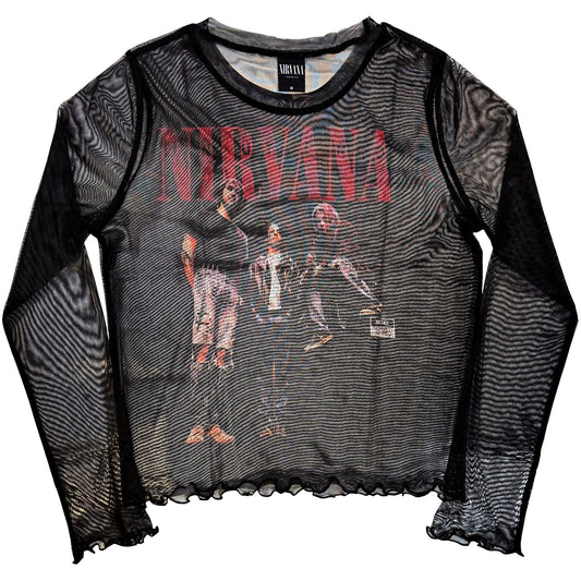Nirvana Ladies Long Sleeve Mesh Crop Top: In Utero Band Photo