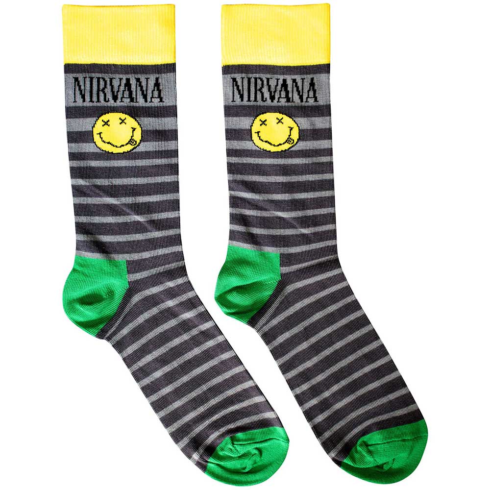 Nirvana Socks: Happy Face & Logo Stripes