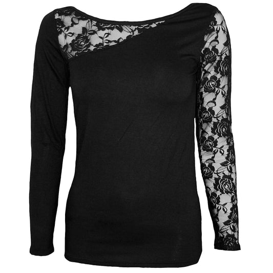 Spiral Ladies Lace One Shoulder Top: Plain
