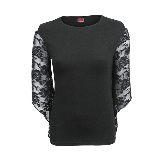 Spiral Ladies Rose Lace Sleeve Top: Plain