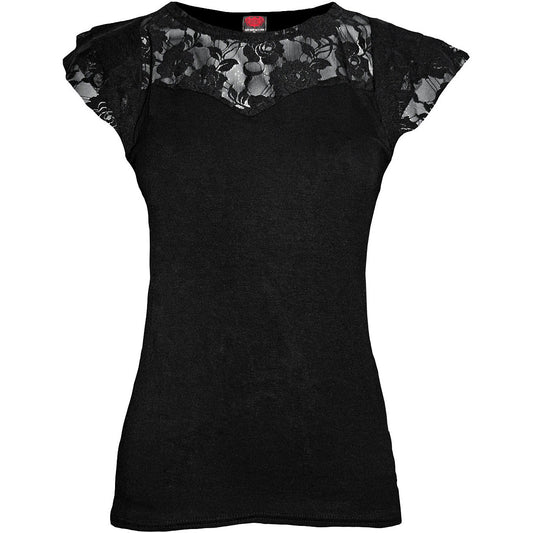 Spiral Ladies Lace Layered Cap Sleeve Top: Plain