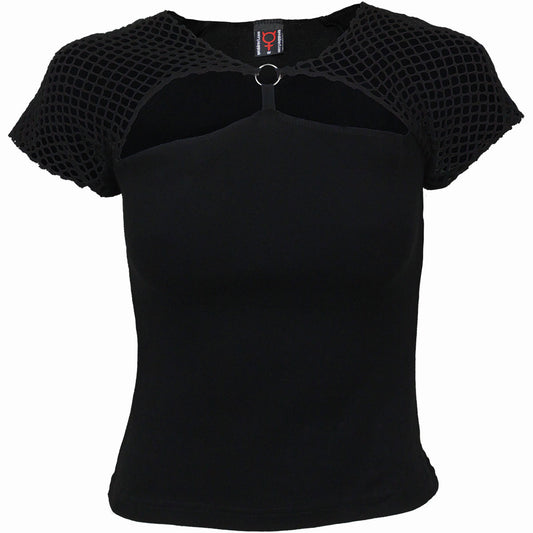 Spiral Ladies Mesh Ring Cap Sleeve Top: Plain
