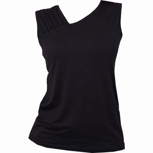 Spiral Ladies Gathered Shoulder Slant Vest T-Shirt: Plain