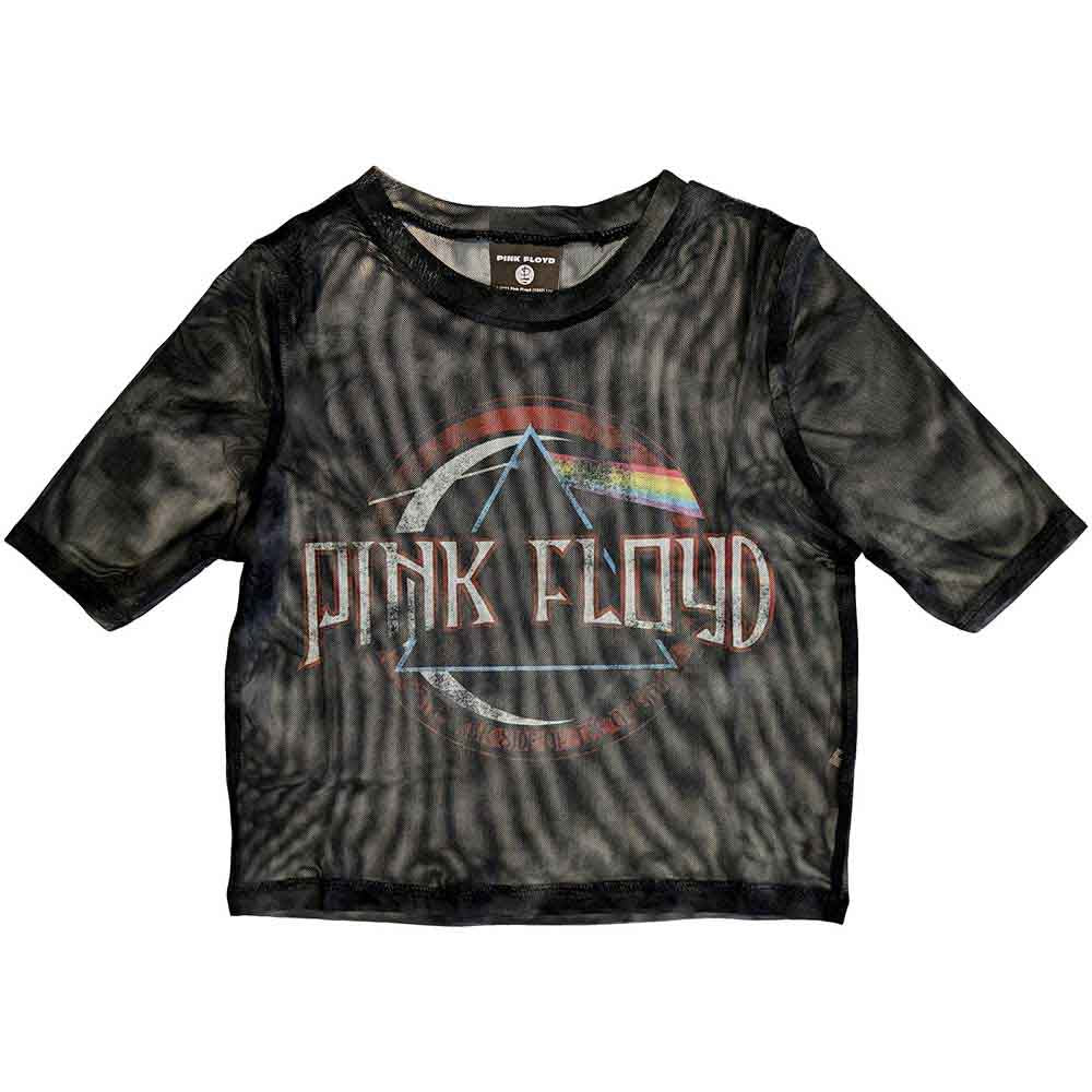 Pink Floyd Ladies Crop Top: Vintage Dark Side of the Moon Seal
