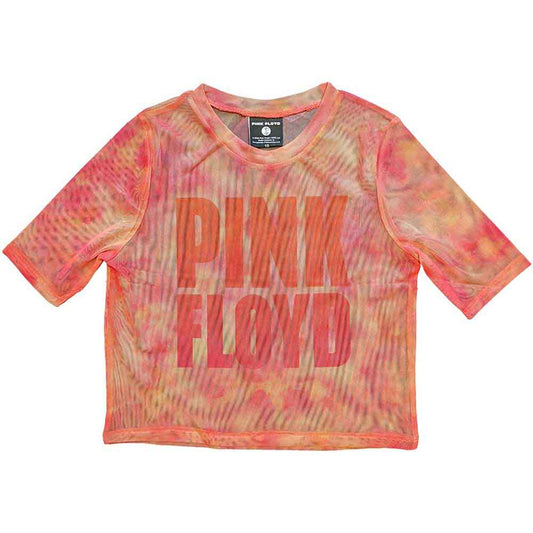 Pink Floyd Ladies Mesh Crop Top: Stacked Logo