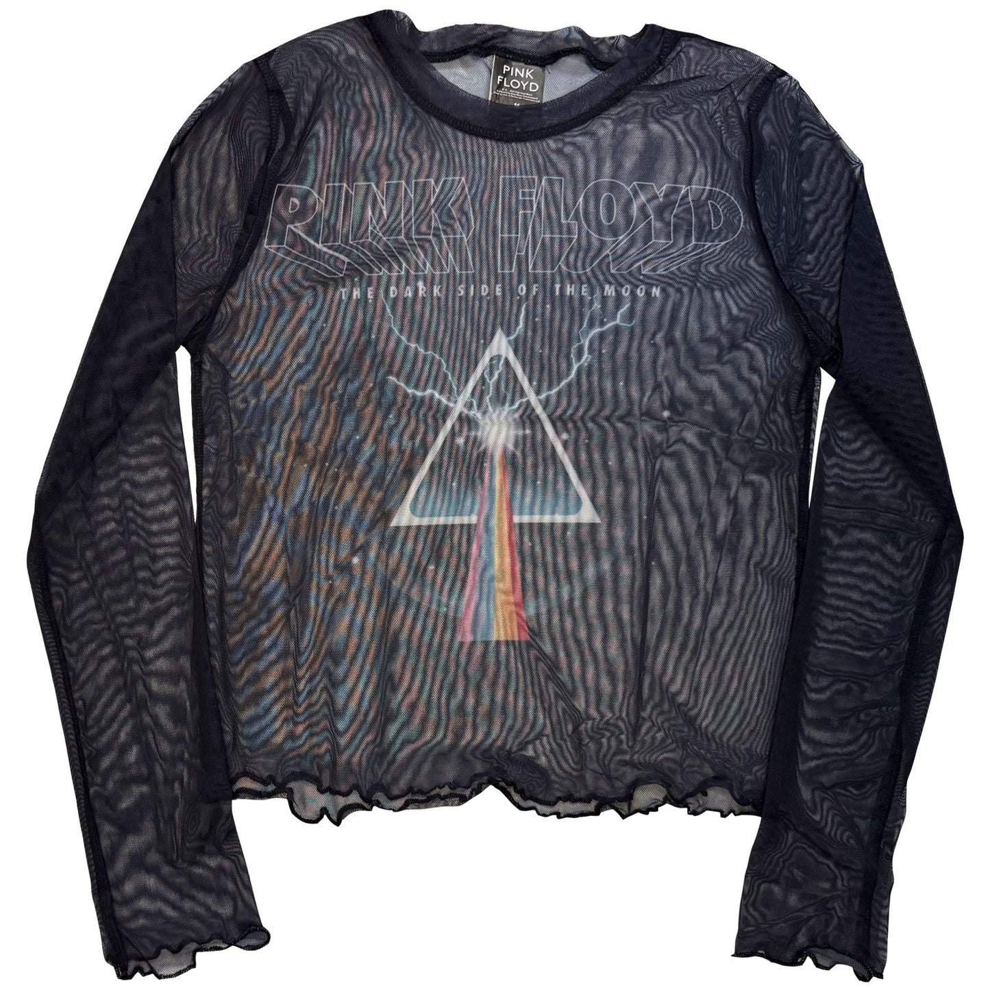 Pink Floyd Ladies Long Sleeve Mesh Crop Top: Lightning Prism