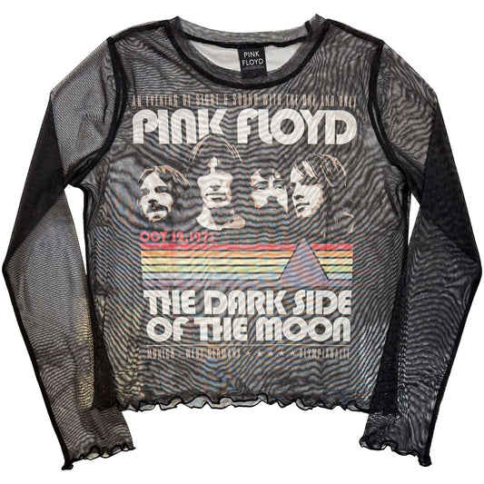 Pink Floyd Ladies Long Sleeve Mesh Crop Top: Vintage Stripes