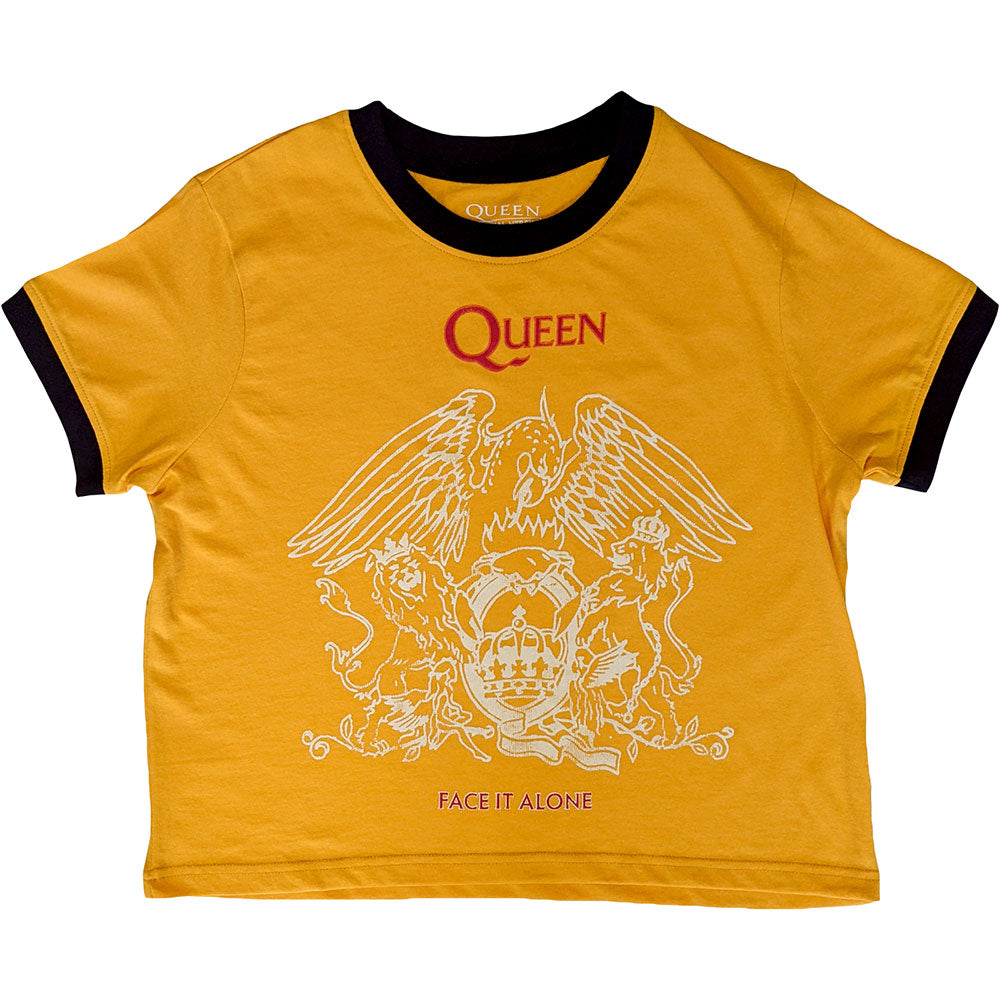 Queen Ladies Crop Top: Face It Alone Crest