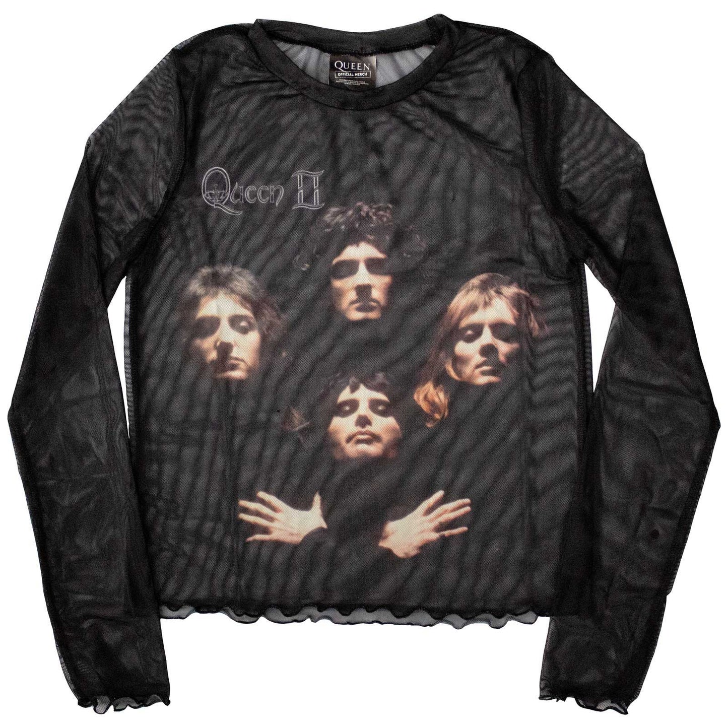 Queen Ladies Long Sleeve Mesh Crop Top: Bo Rhap Classic