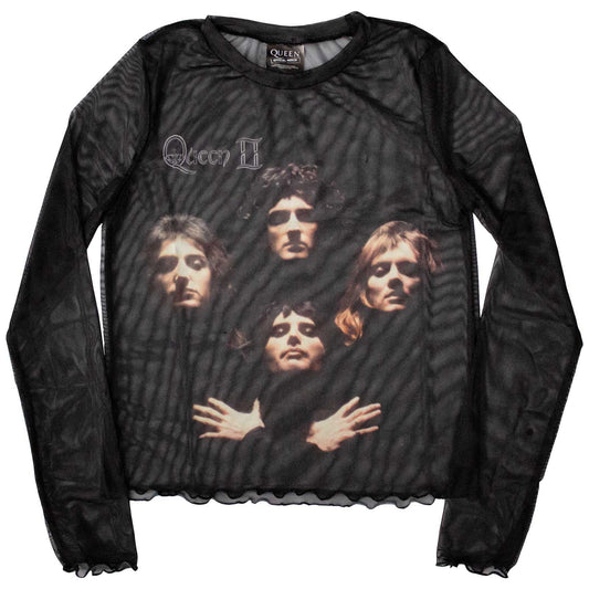 Queen Ladies Long Sleeve Mesh Crop Top: Bo Rhap Classic