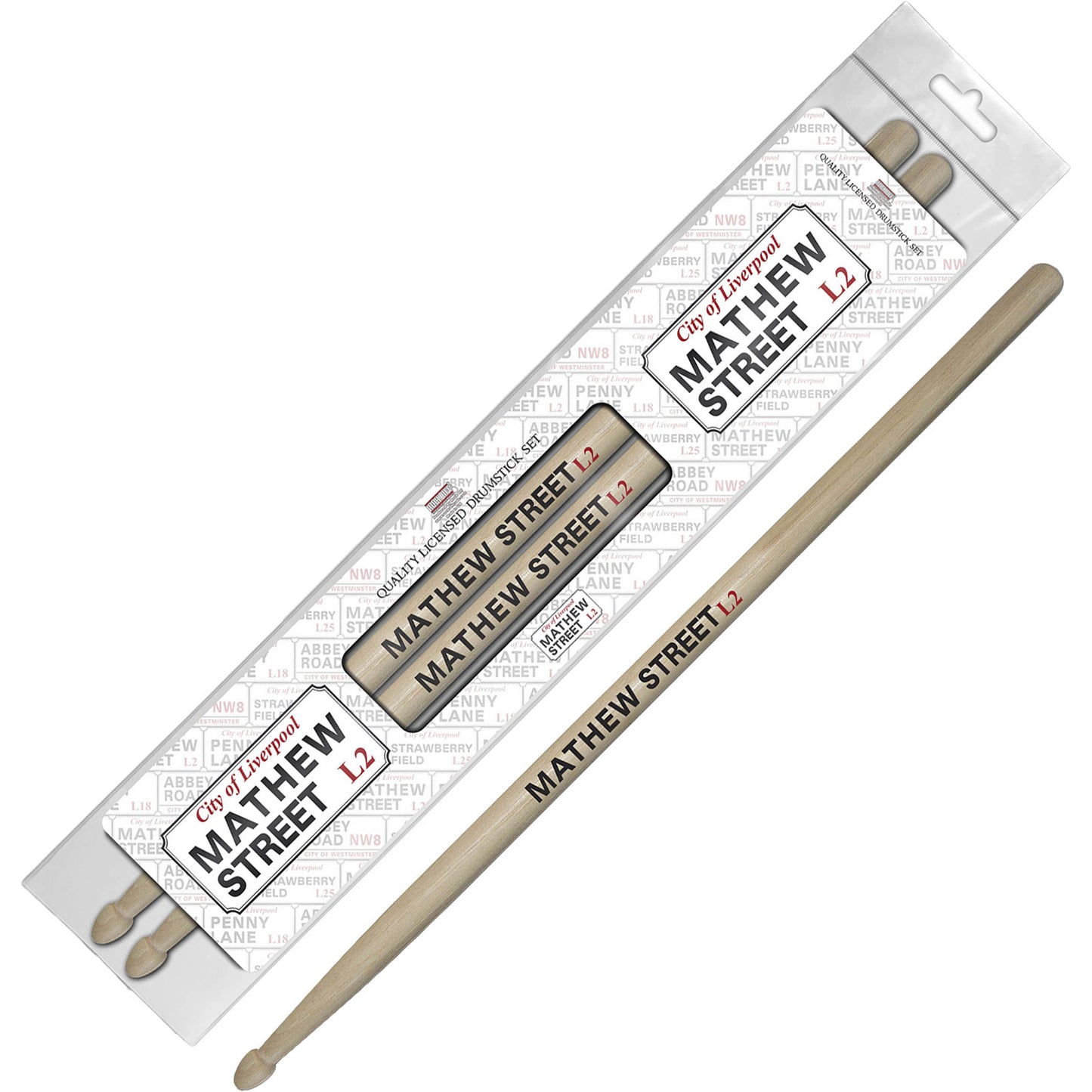 Rock Off Drumstick Set: Mathew Street Street Sign