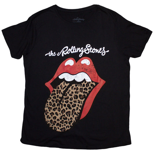 The Rolling Stones Ladies T-Shirt: Leopard Print Tongue