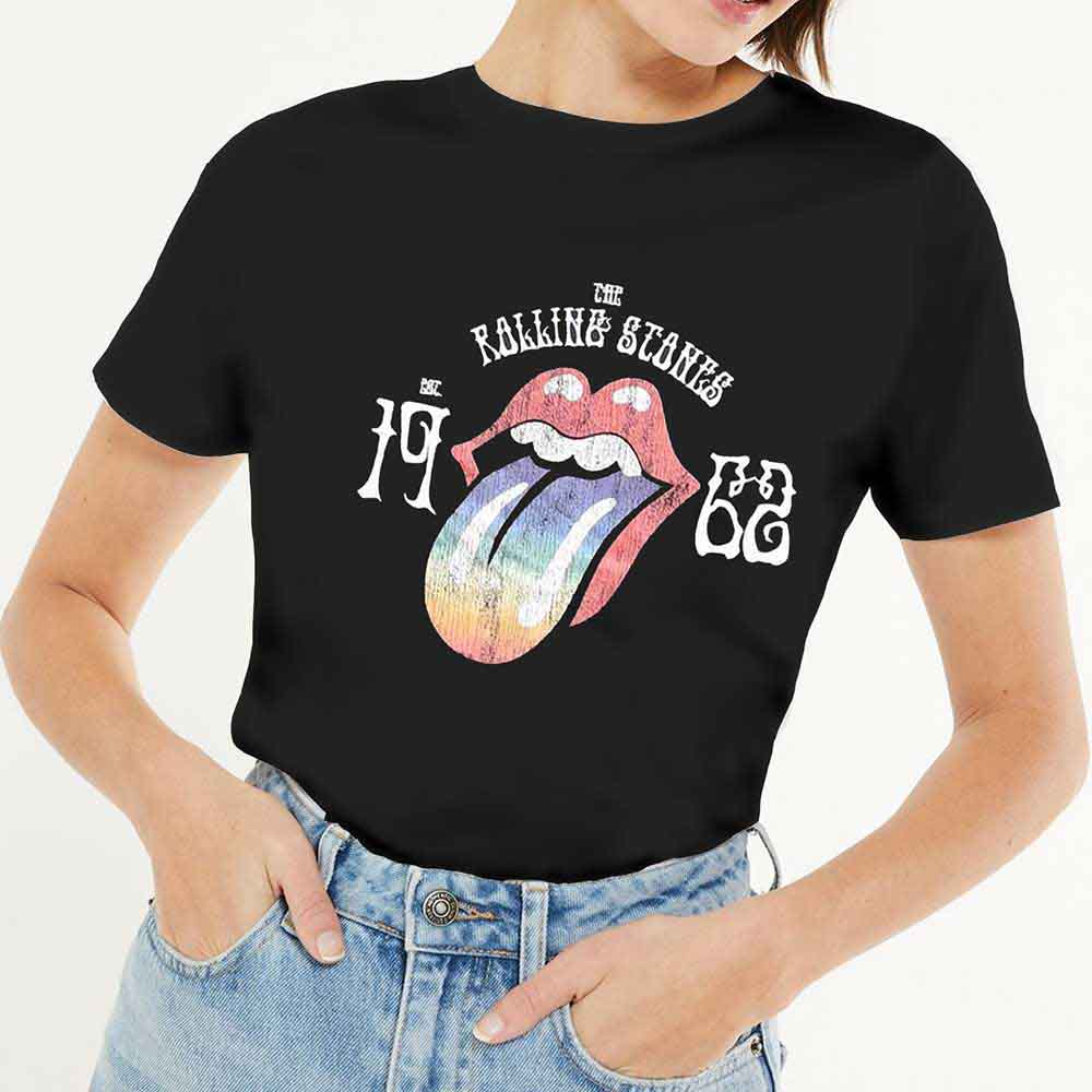 The Rolling Stones Ladies T-Shirt: Sixty Rainbow Tongue '62