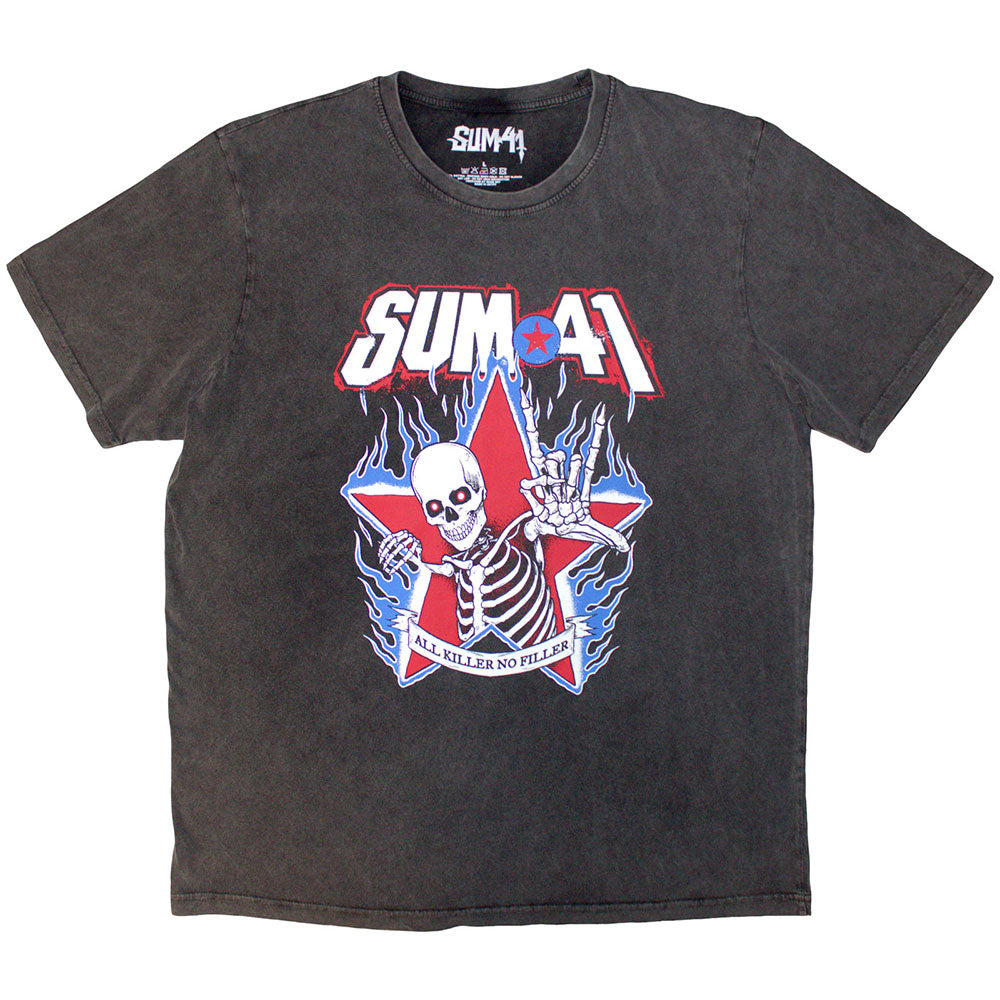 Sum 41 Stone Wash T-Shirt: All Killer No Filler Skeleton