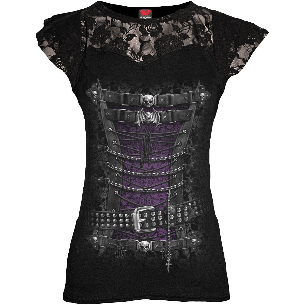 Spiral Ladies Lace Layered Cap Sleeve Top: Waisted Corset