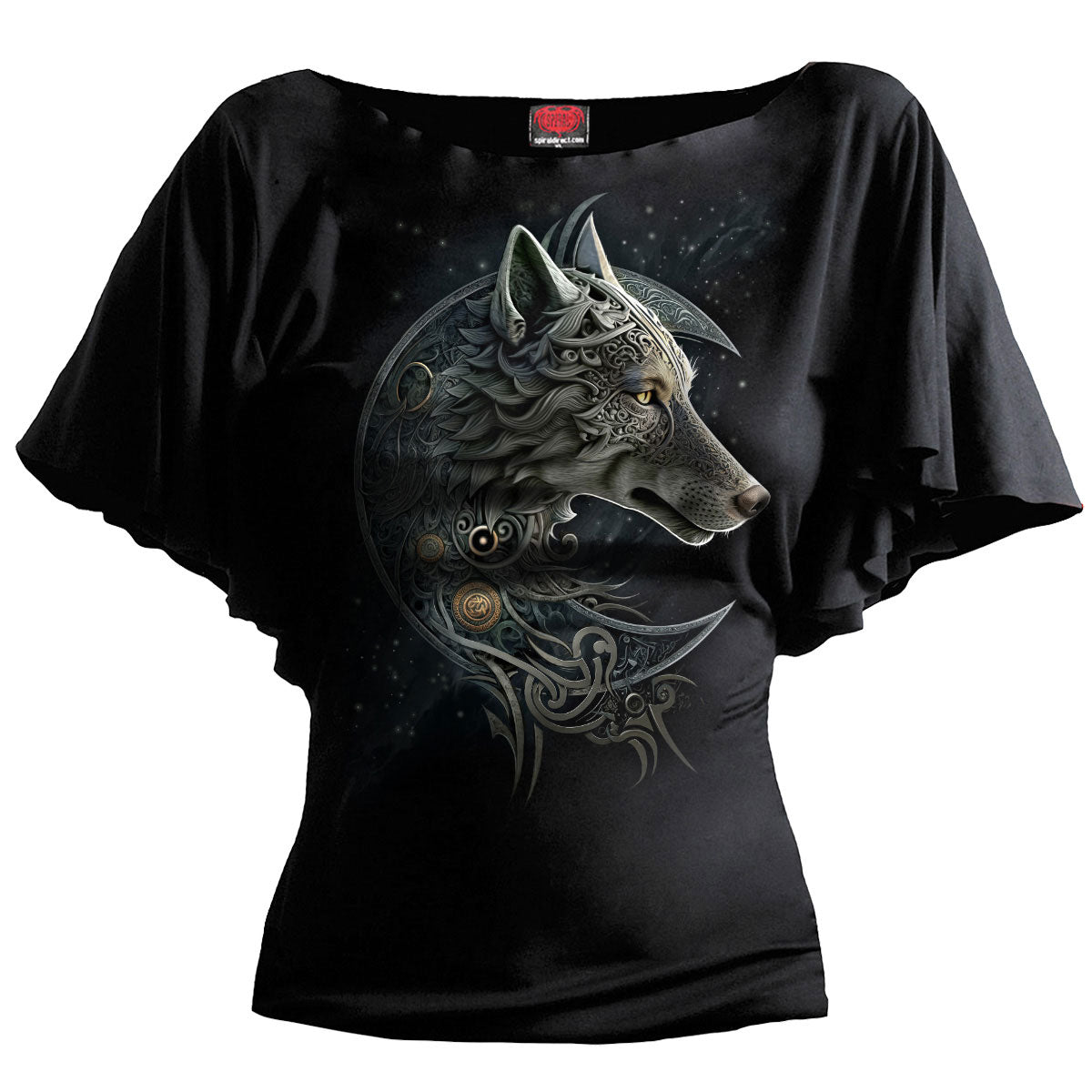 Spiral Ladies Latin Boatneck Top: Celtic Wolf
