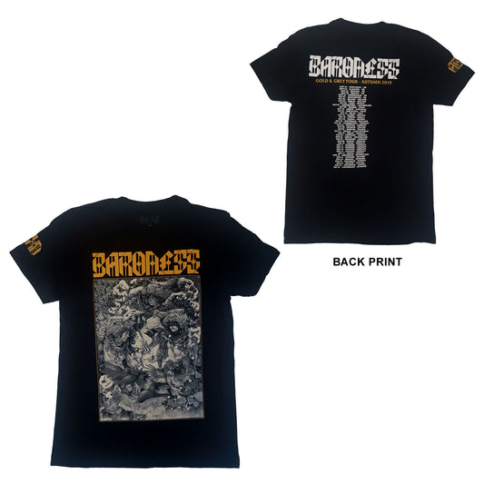 Baroness T-Shirt: Gold & Grey Date back