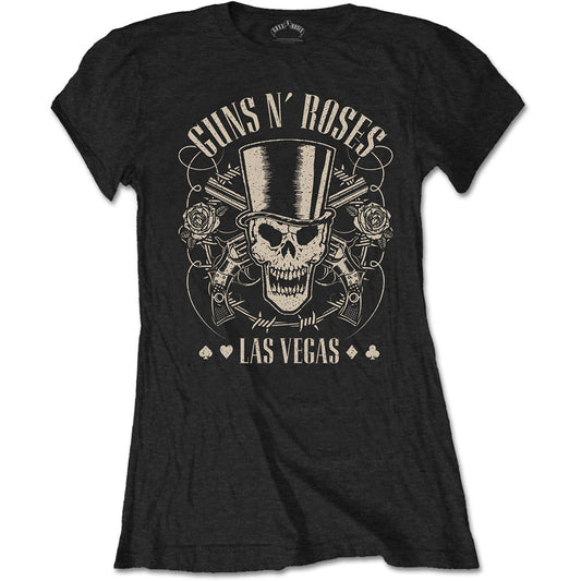 Guns N' Roses Ladies T-Shirt: Top Hat  Skull & Pistols Las Vegas