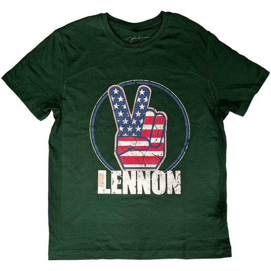 John Lennon T-Shirt: Peace Fingers US Flag