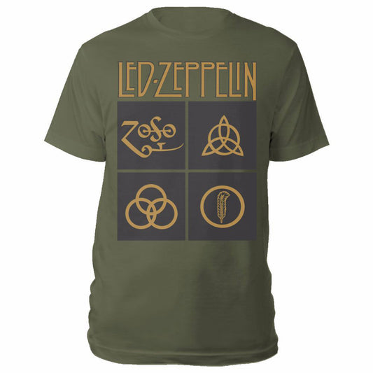Led Zeppelin T-Shirt: Gold Symbols in Black Square