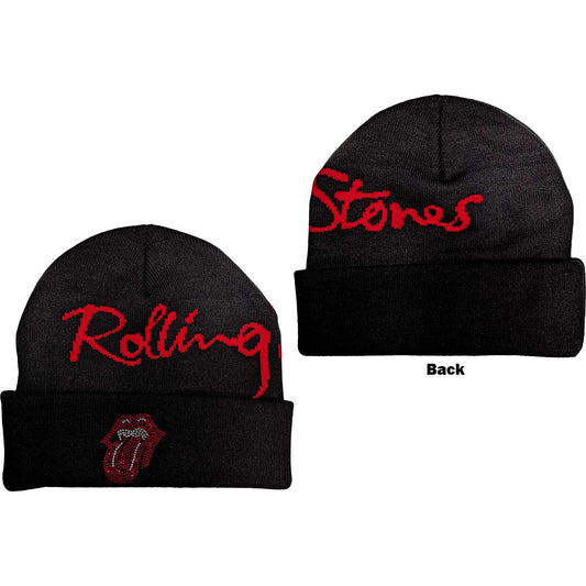The Rolling Stones Beanie Hat: Embellished Classic Tongue
