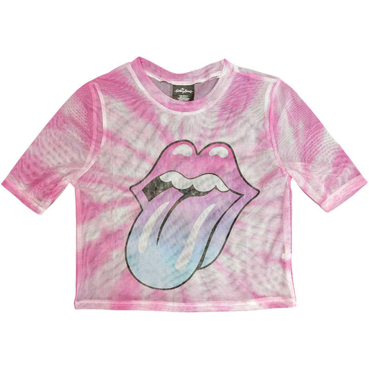 The Rolling Stones Ladies Crop Top: Pink Gradient Tongue